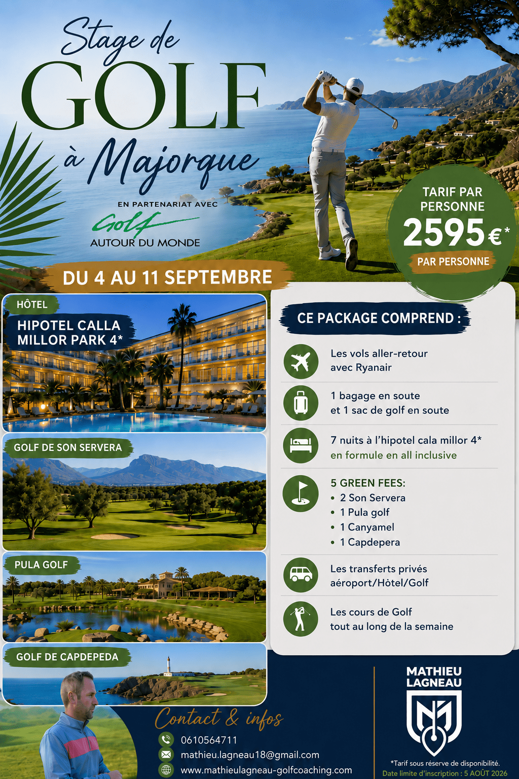 Stage de golf à Majorque dans les baléares du 4 au 11 septembre 2026