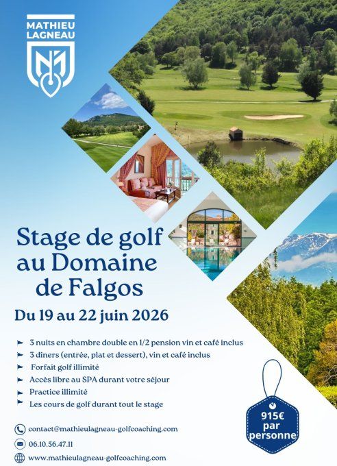 Stage de golf au domaine de Falgos du 19 au 22 juin 2026 