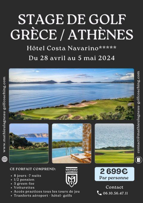 Voyage Golf en Grèce à Athènes du 28 avril au 5 mai 2024 