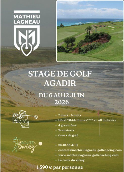 Stage de golf à Agadir au Maroc Hôtel Tikida Dunas**** du 6 au 12 juin 2026