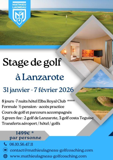Voyage Golf à Lanzarote du 31 janvier au 6 février 2026 
