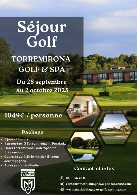 Stage de golf Espagne en Catalogne Torremirona Golf & SPA du 28 septembre au 2 octobre 2025
