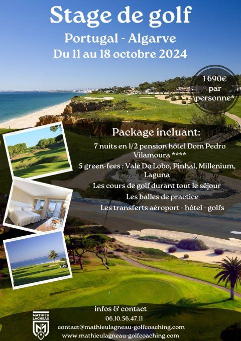 Voyage Golf au Portugal en Algarve du 11 au 18 octobre 2024 