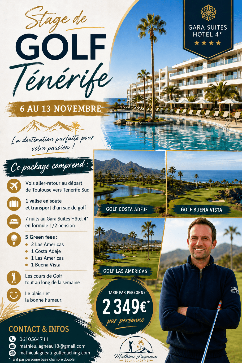 Stage de golf à Ténérife du 6 au 13 novembre 2026 