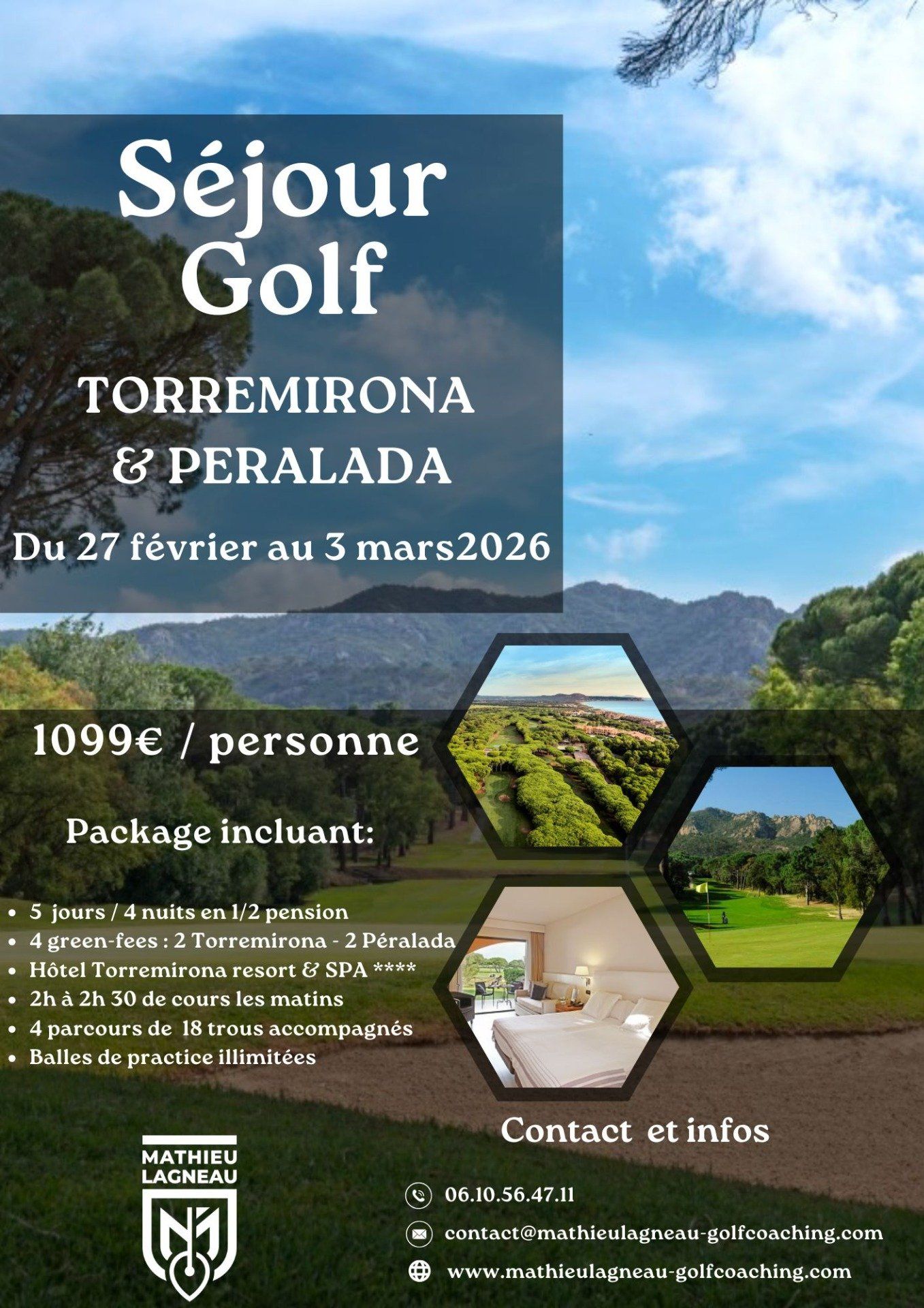 Stage de golf Espagne en Catalogne Torremirona Golf & SPA du 27 février au 3 mars 2026