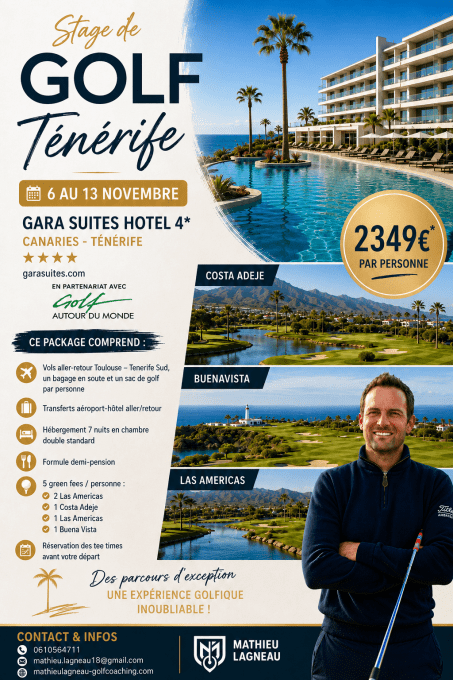 Stage de golf à Ténérife dans les canaries du 6 au 13 novembre 2026 